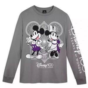 Disney 100 Years of‎ Wonder Mickey Minnie Gray Long Sleeve Shirt Pullover  L 147